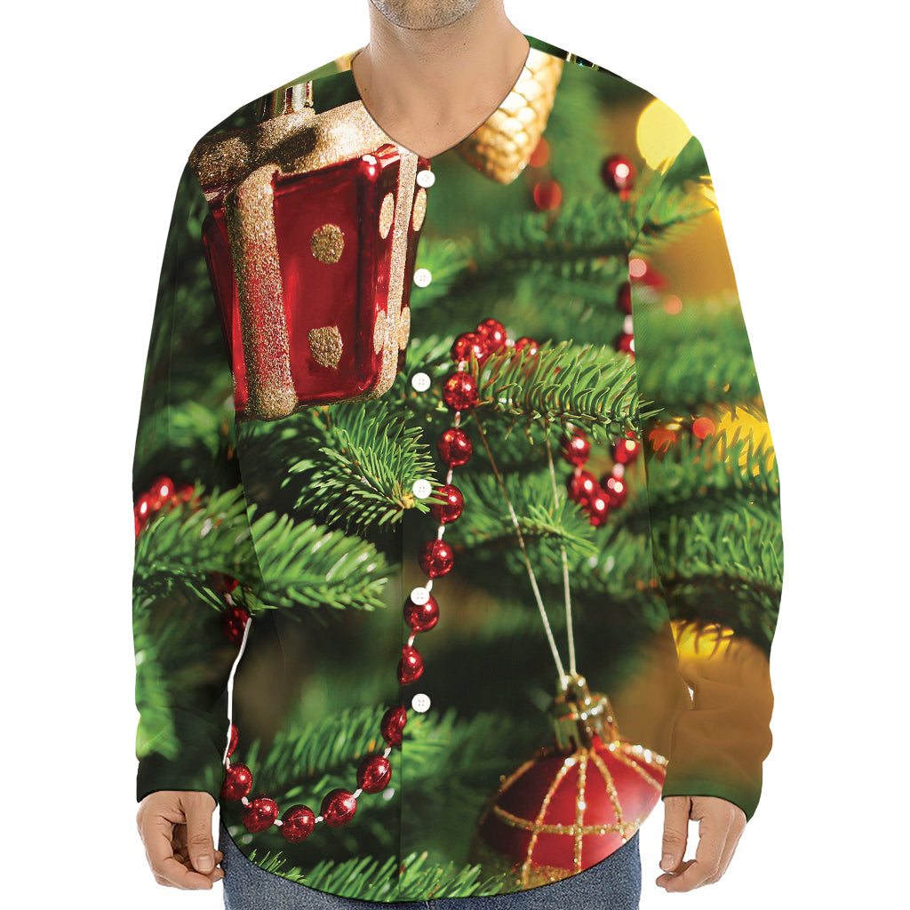 Xmas Tree Print Long Sleeve Baseball Jersey