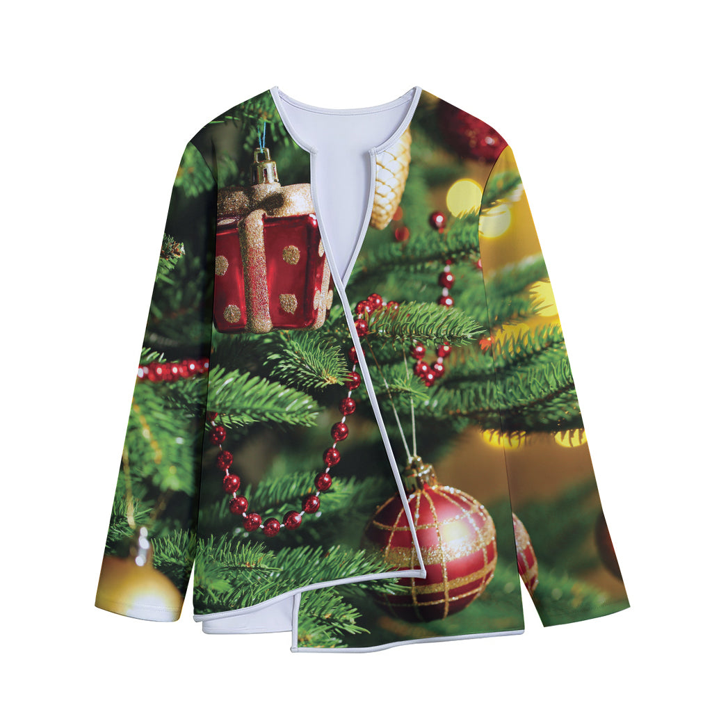 Xmas Tree Print Long Sleeve Short Coat