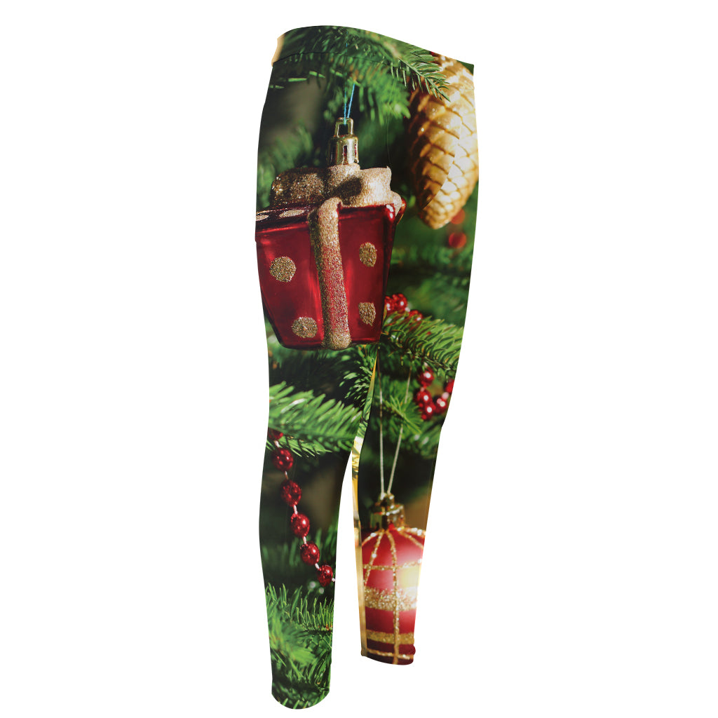Xmas Tree Print Men's Compression Pants