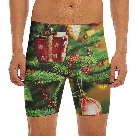 Xmas Tree Print Men's Long Boxer Briefs