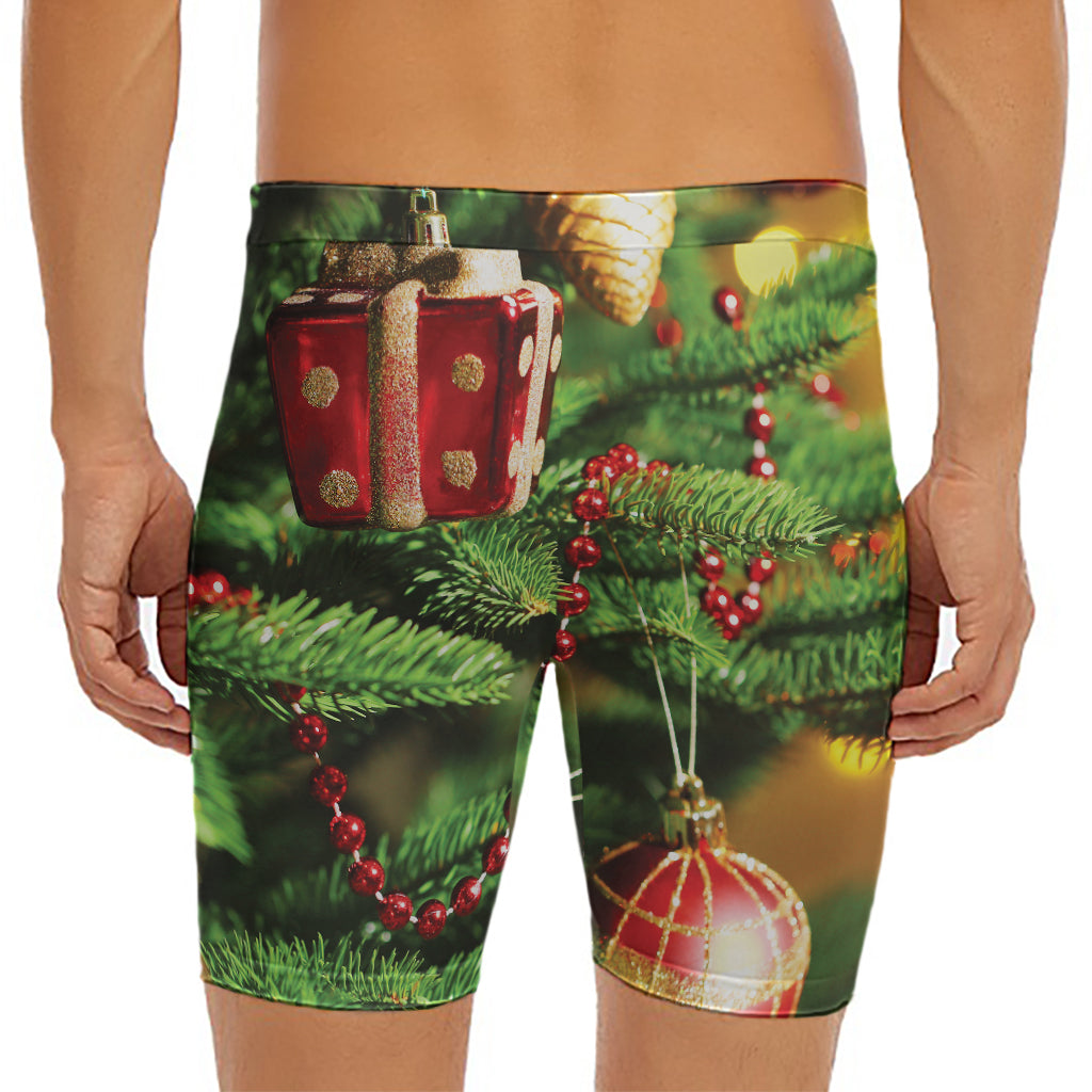 Xmas Tree Print Men's Long Boxer Briefs