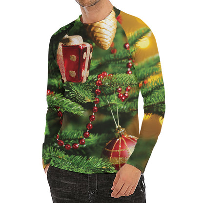 Xmas Tree Print Men's Long Sleeve Rash Guard