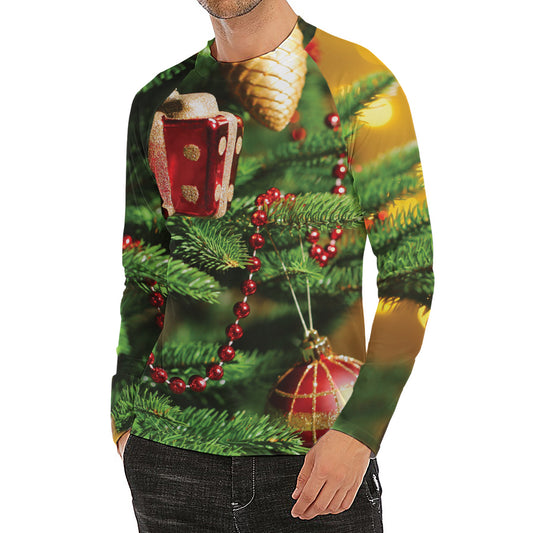 Xmas Tree Print Men's Long Sleeve Rash Guard