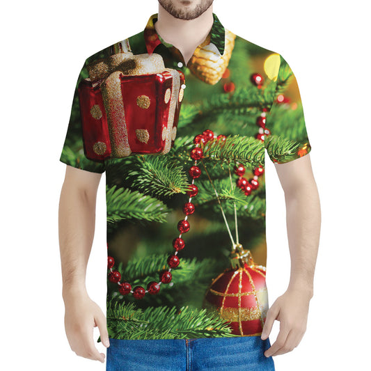 Xmas Tree Print Men's Polo Shirt