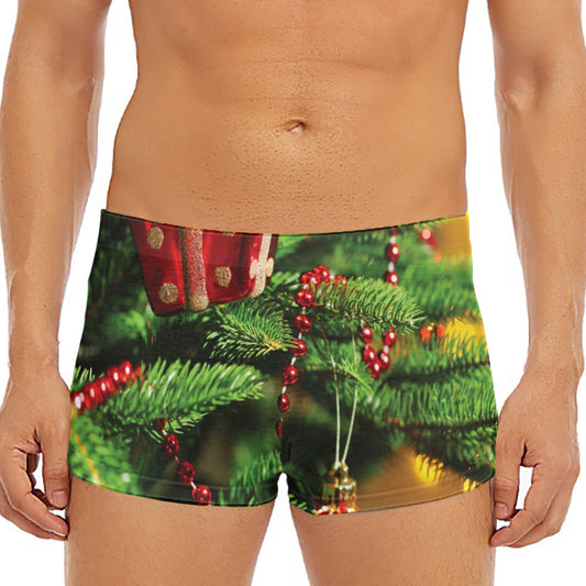 Xmas Tree Print Men's Short Boxer Briefs