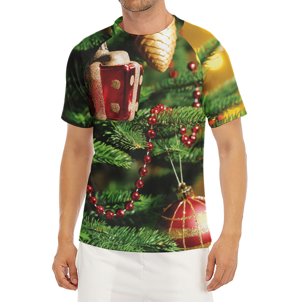 Xmas Tree Print Men's Short Sleeve Rash Guard