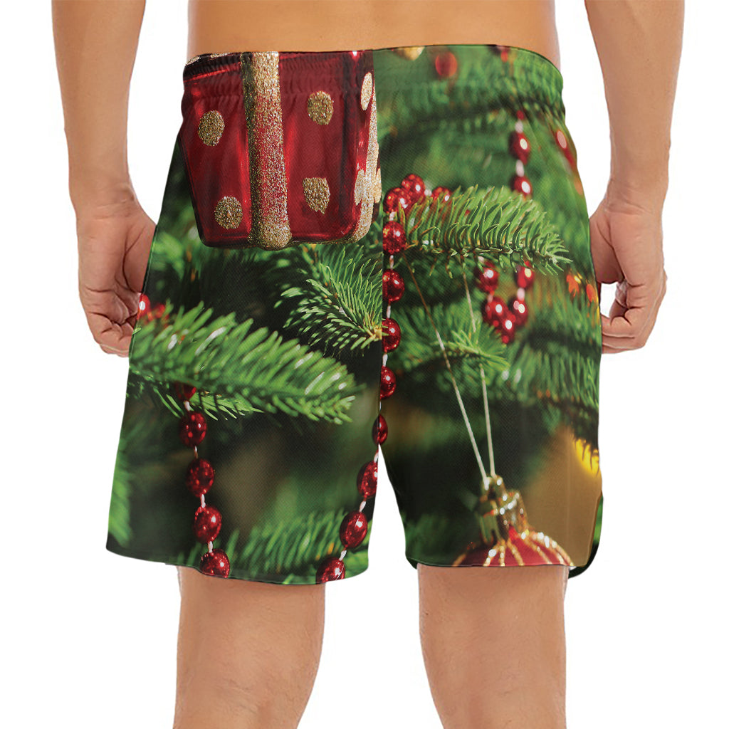 Xmas Tree Print Men's Split Running Shorts
