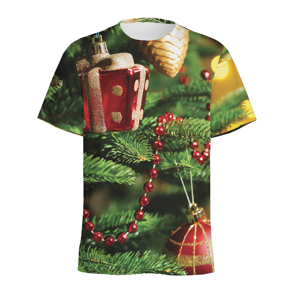 Xmas Tree Print Men's Sports T-Shirt