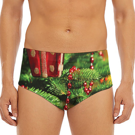 Xmas Tree Print Men's Triangle Swim Briefs