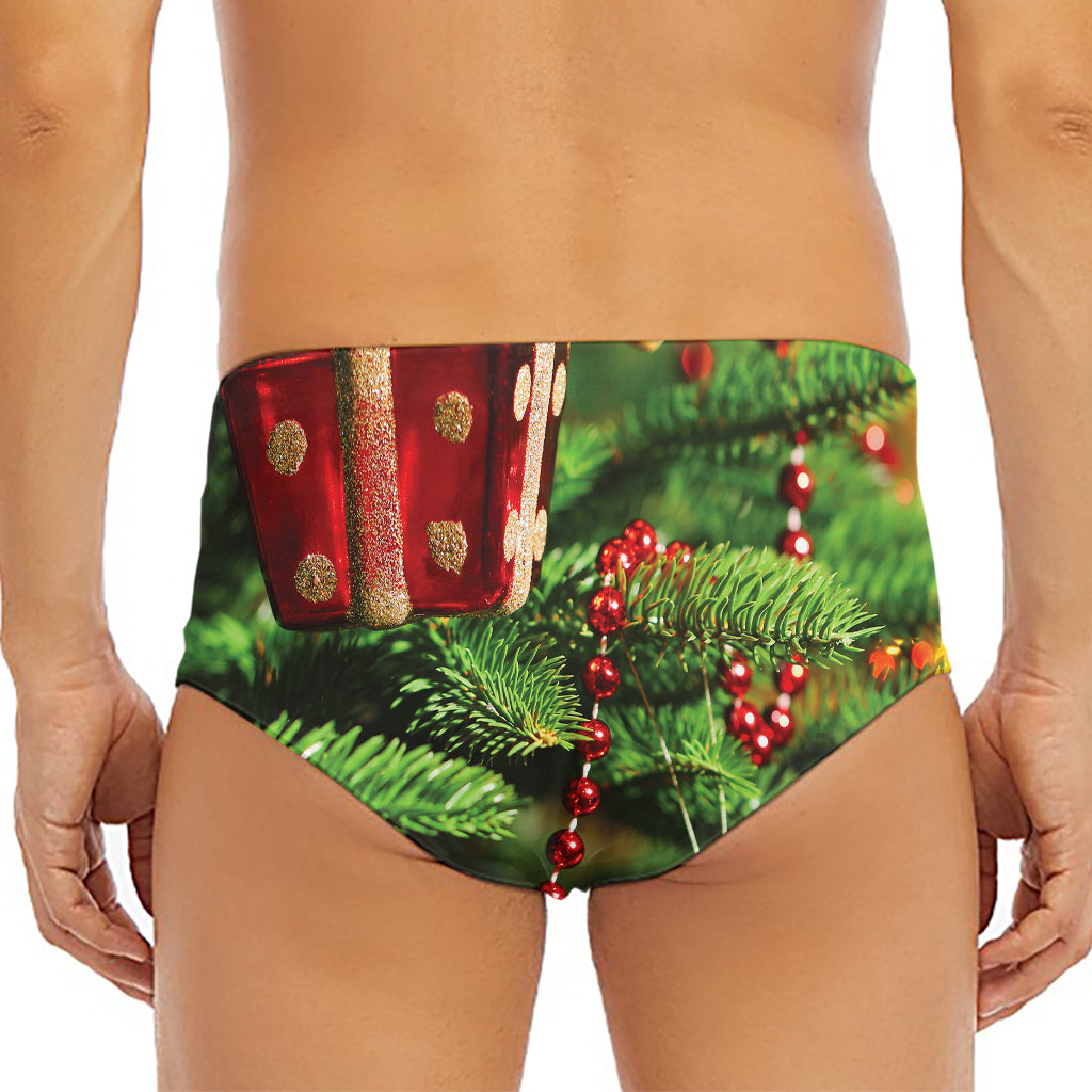 Xmas Tree Print Men's Triangle Swim Briefs