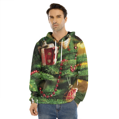 Xmas Tree Print Men's Velvet Pullover Hoodie