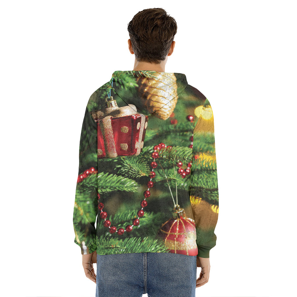 Xmas Tree Print Men's Velvet Pullover Hoodie