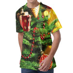 Xmas Tree Print Men's Velvet T-Shirt