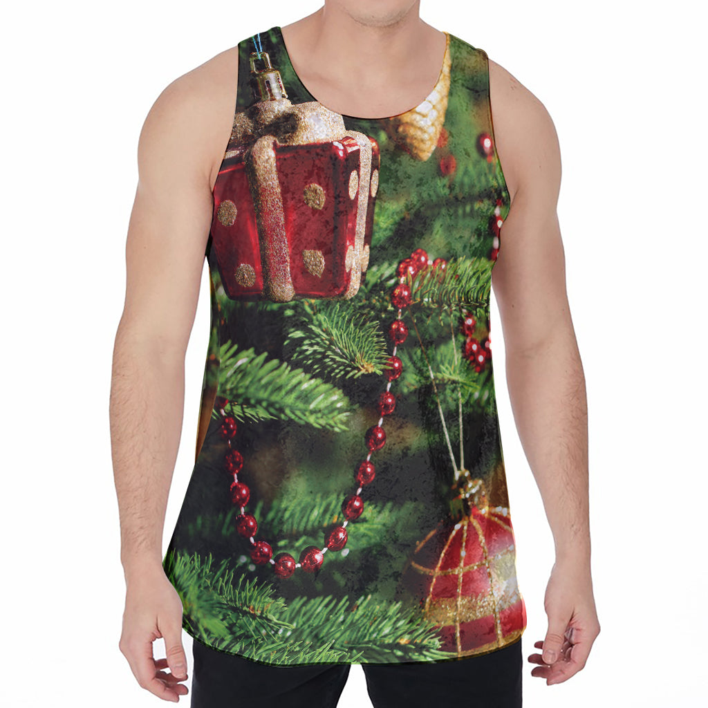 Xmas Tree Print Men's Velvet Tank Top