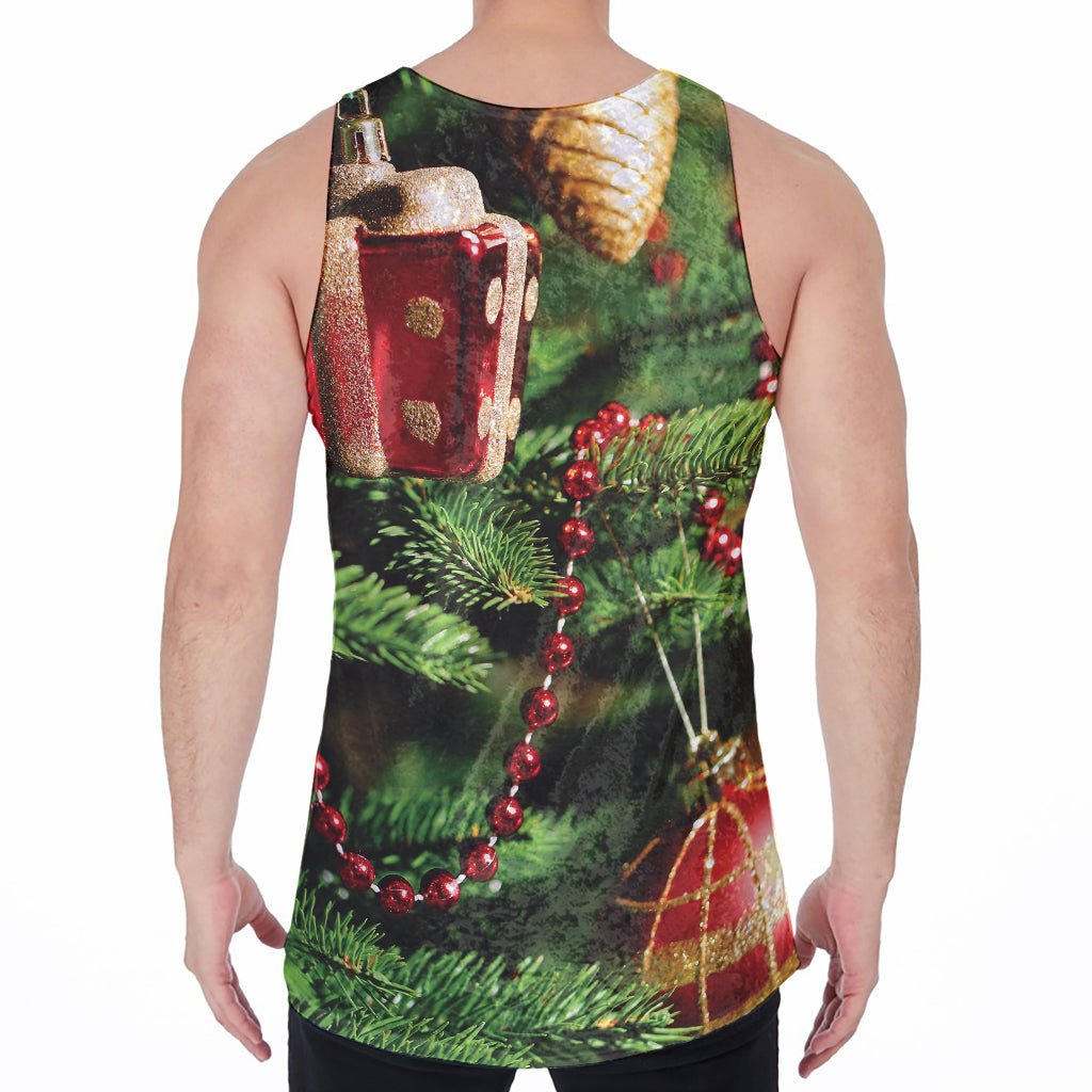 Xmas Tree Print Men's Velvet Tank Top