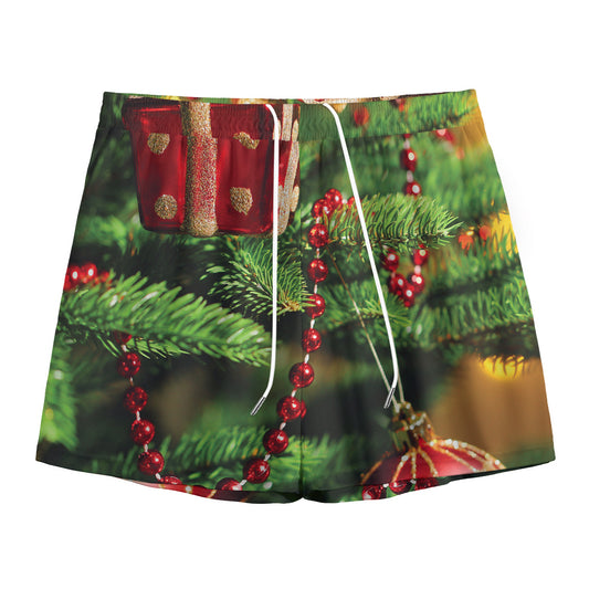 Xmas Tree Print Mesh Shorts