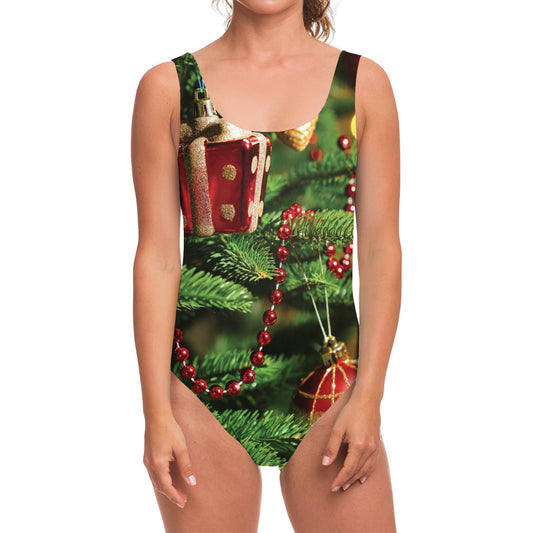 Xmas Tree Print One Piece Swimsuit