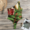 Xmas Tree Print One Shoulder Bodysuit