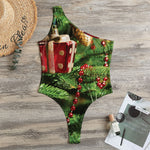 Xmas Tree Print One Shoulder Bodysuit
