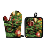 Xmas Tree Print Oven Mitt And Pot Holder Set
