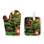 Xmas Tree Print Oven Mitt And Pot Holder Set
