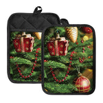 Xmas Tree Print Pot Holders With Pocket