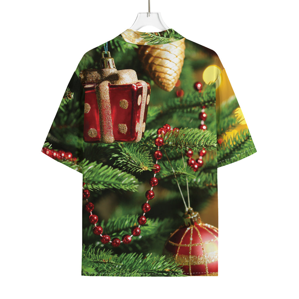 Xmas Tree Print Rayon Hawaiian Shirt
