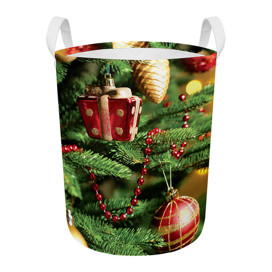 Xmas Tree Print Round Laundry Basket