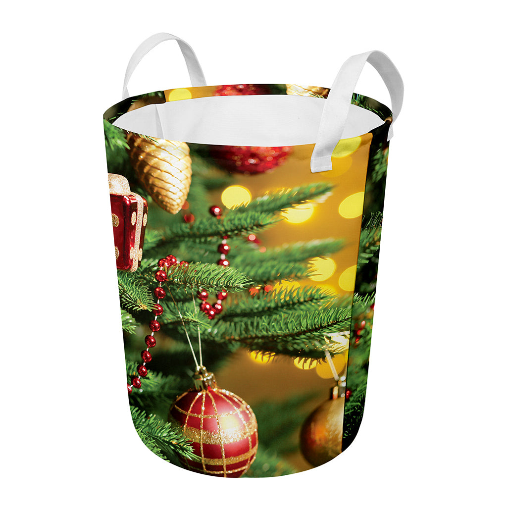 Xmas Tree Print Round Laundry Basket