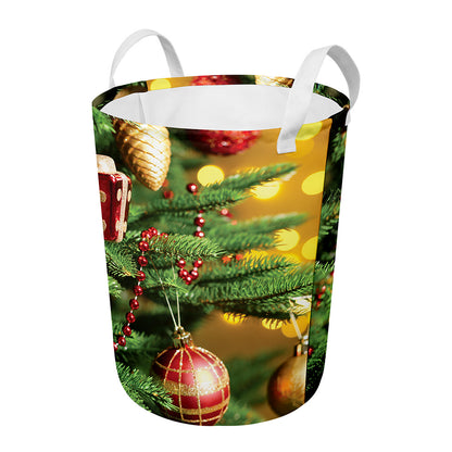 Xmas Tree Print Round Laundry Basket