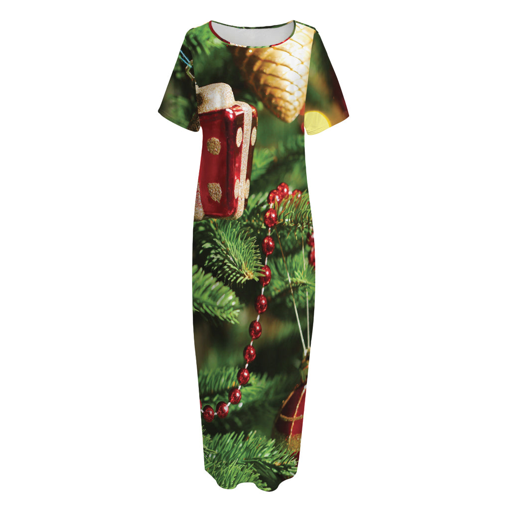 Xmas Tree Print Short Sleeve Long Nightdress