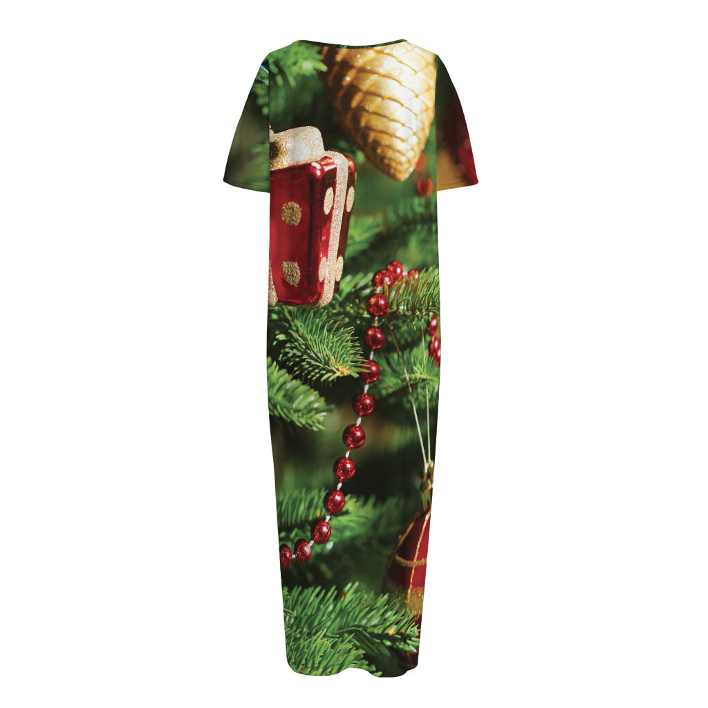 Xmas Tree Print Short Sleeve Long Nightdress