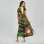 Xmas Tree Print Short Sleeve Maxi Dress
