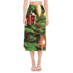 Xmas Tree Print Side Slit Midi Skirt