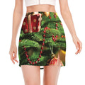Xmas Tree Print Side Slit Mini Skirt