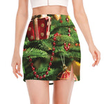 Xmas Tree Print Side Slit Mini Skirt