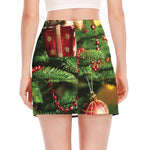 Xmas Tree Print Side Slit Mini Skirt
