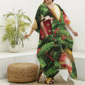 Xmas Tree Print Silk V-Neck Kaftan Dress