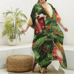 Xmas Tree Print Silk V-Neck Kaftan Dress