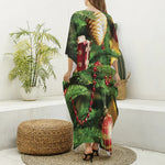 Xmas Tree Print Silk V-Neck Kaftan Dress