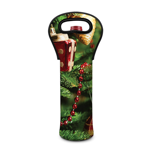Xmas Tree Print Single Neoprene Wine Tote