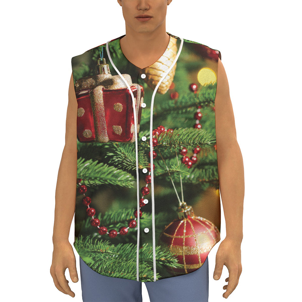 Xmas Tree Print Sleeveless Baseball Jersey