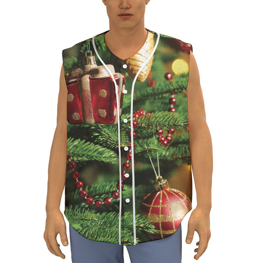 Xmas Tree Print Sleeveless Baseball Jersey