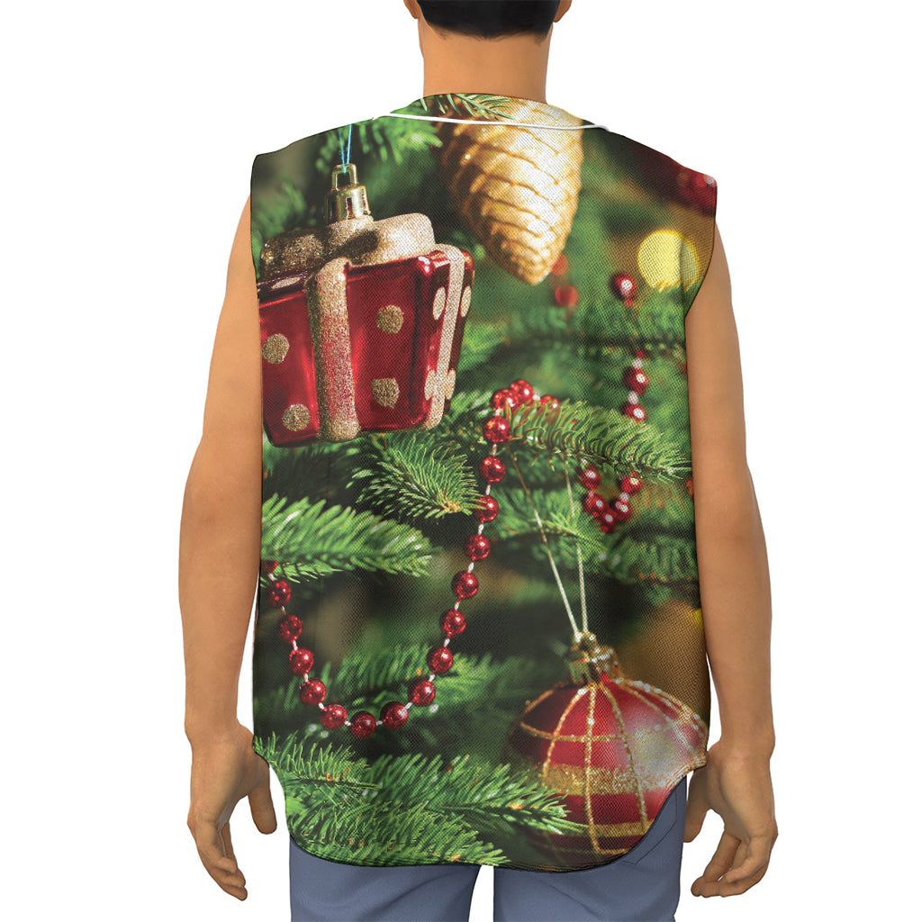 Xmas Tree Print Sleeveless Baseball Jersey