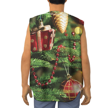Xmas Tree Print Sleeveless Baseball Jersey