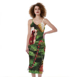 Xmas Tree Print Slim Fit Midi Cami Dress