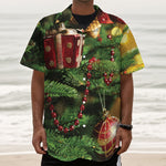 Xmas Tree Print Textured Short Sleeve Shirt
