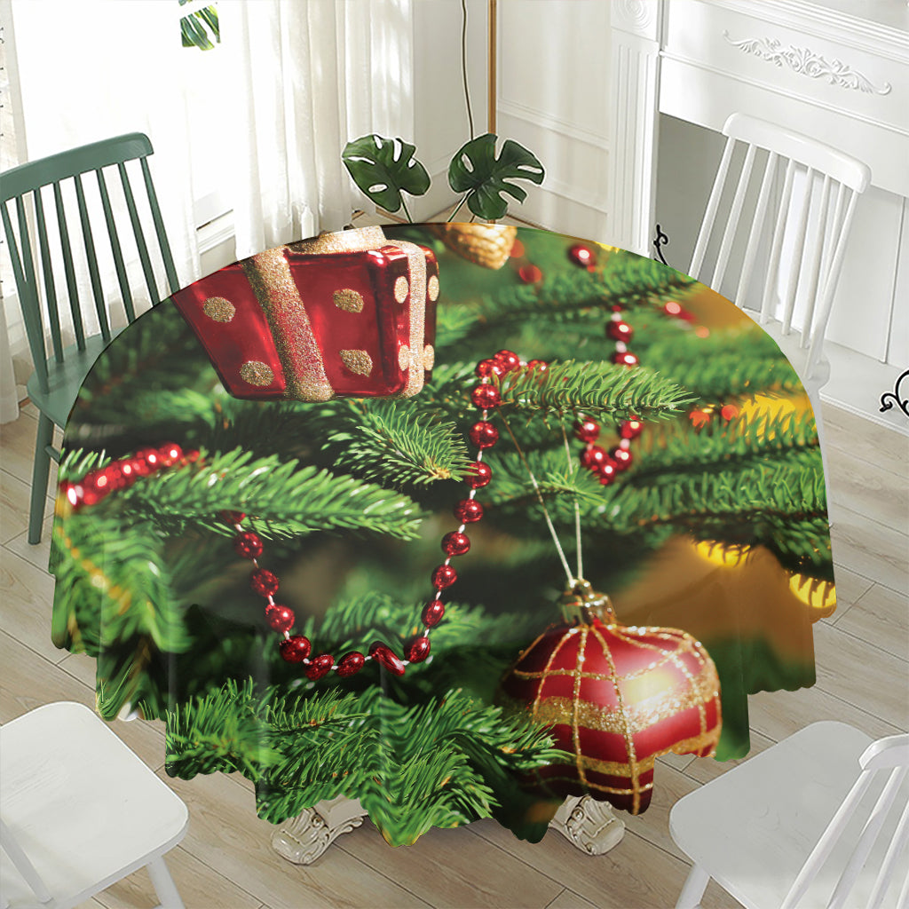 Xmas Tree Print Waterproof Round Tablecloth