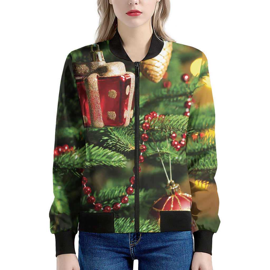 Xmas Tree Print Women's Bomber Jacket