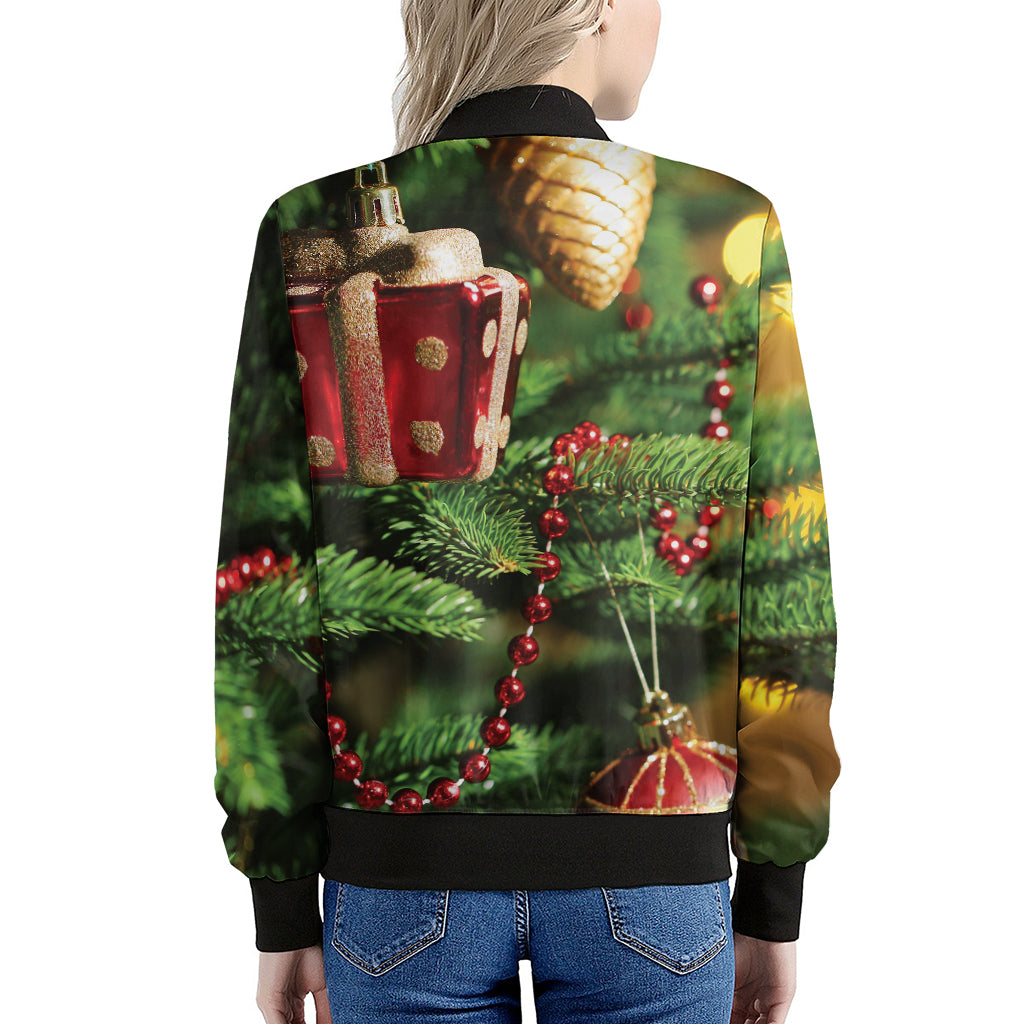 Xmas Tree Print Women's Bomber Jacket